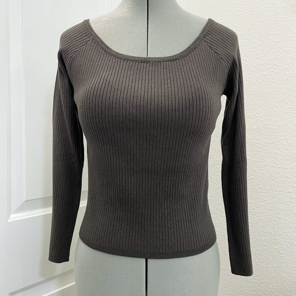 LA Hearts Army Green Ribbed Cropped Knit Top